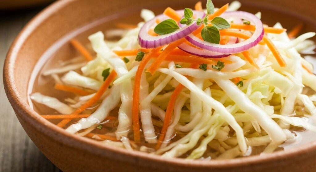 A bowl of Salvadoran curtido cabbage slaw
