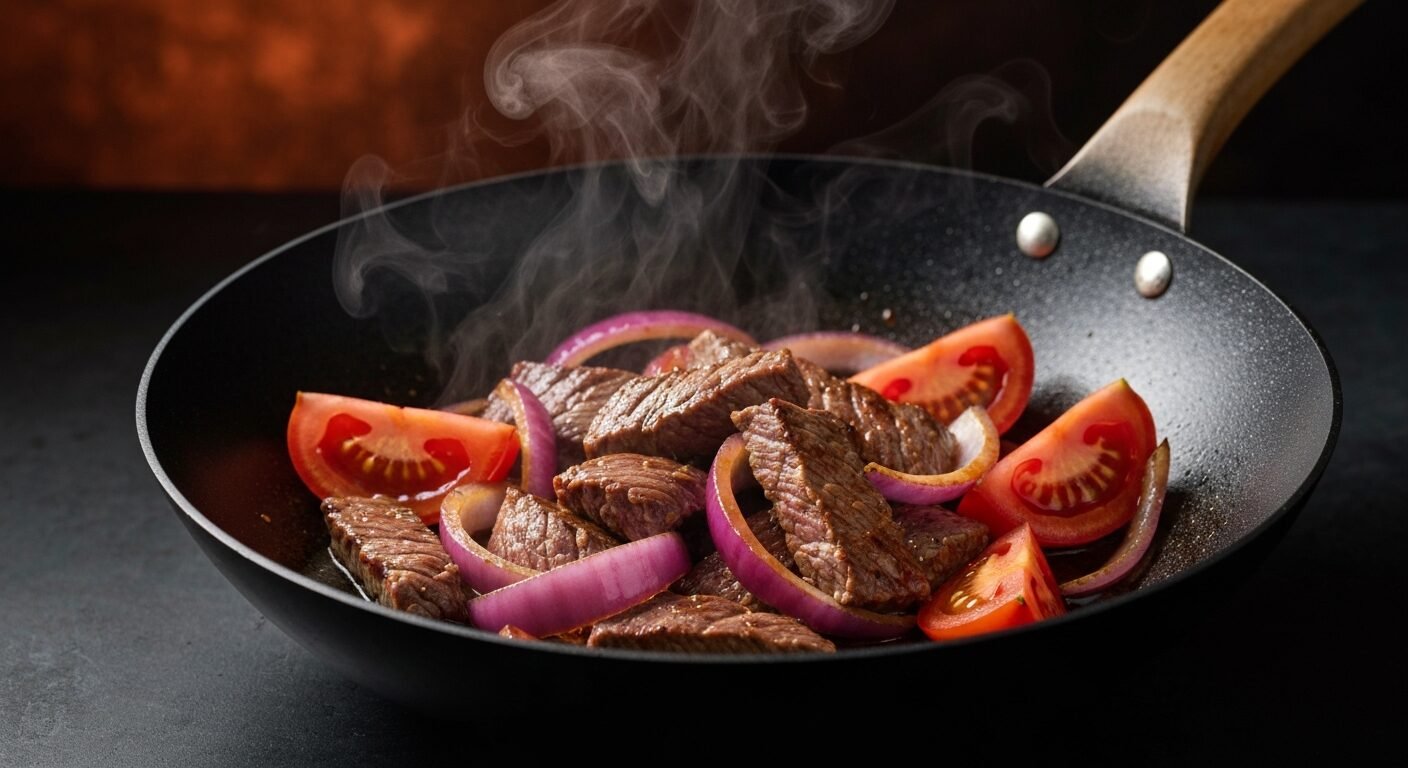 Vegetables and soy added to the wok