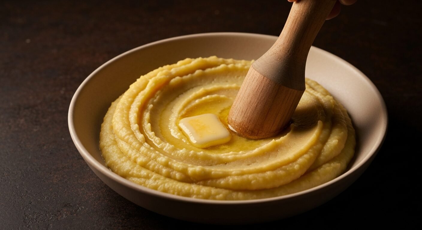 Mashing plantains with butter